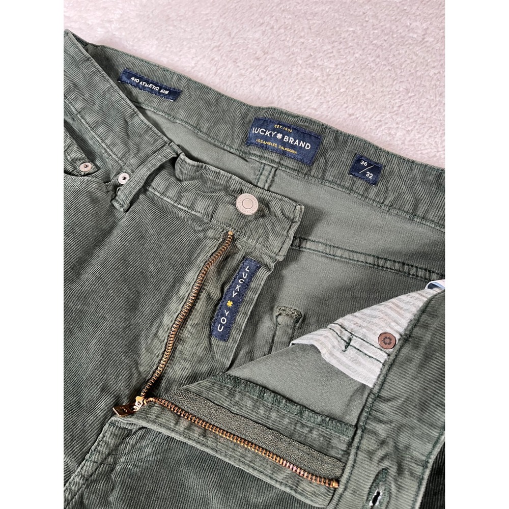 Lucky Brand 410 Athletic Slim Green Corduroy Pants Mens Sz 36 (37x28) Stretch - Picture 4 of 9